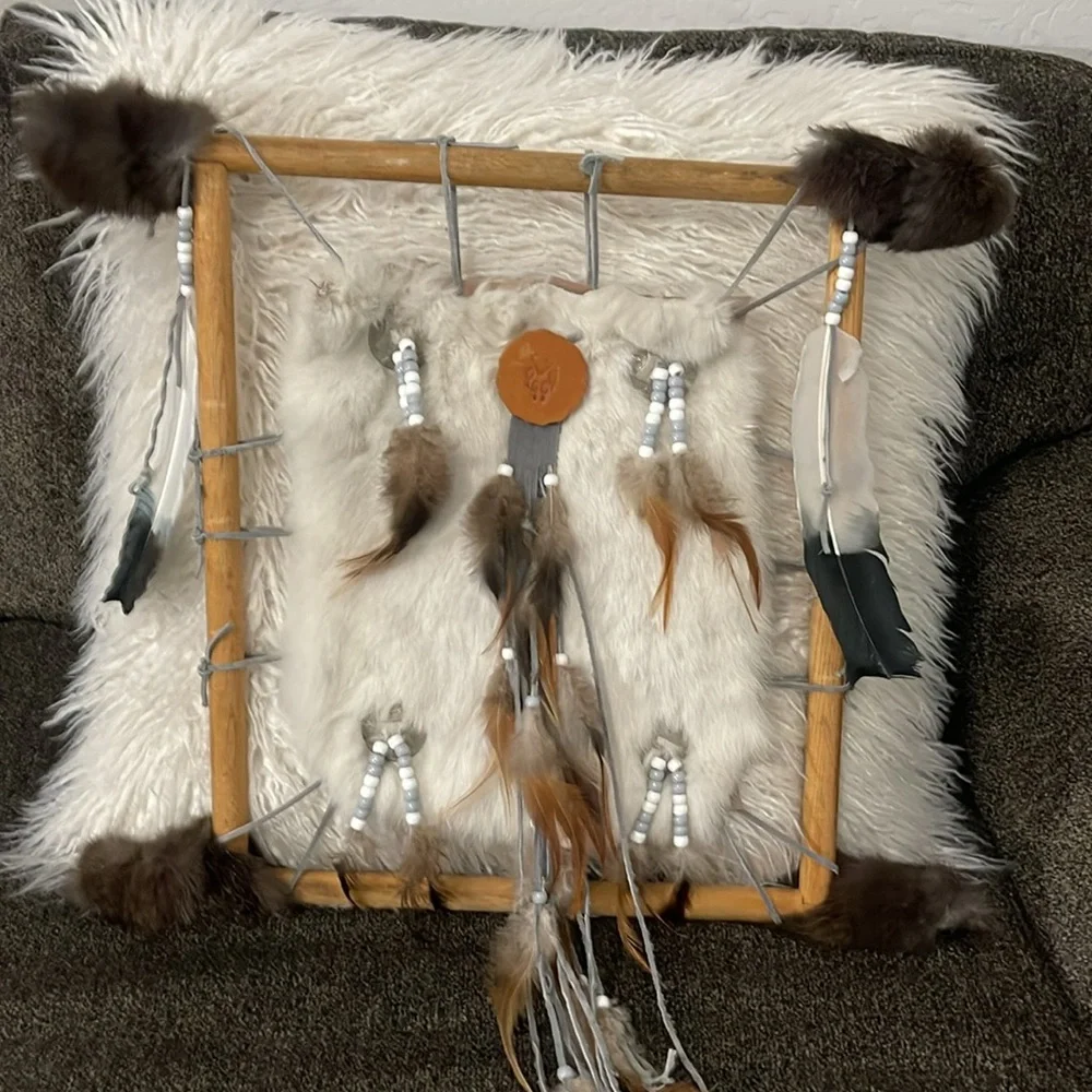 Handmade Dream Catcher Western home Decor Native American Leather Fur Feather